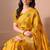 Women's mustard block print cotton silk blend saree with unstitched piece