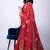 Women's red block print cotton silk blend saree with unstitched piece