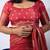 Women's red block print cotton silk blend saree with unstitched piece