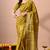 Women's mustard floral print cotton silk blend saree with unstitched piece