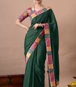 Women's green embellished georgette saree with unstitched piece