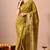 Women's mustard floral print cotton silk blend saree with unstitched piece
