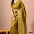 Women's mustard floral print cotton silk blend saree with unstitched piece
