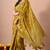 Women's mustard floral print cotton silk blend saree with unstitched piece