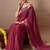Women's maroon embellished georgette saree with unstitched piece
