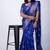 Women's blue floral print cotton silk blend saree with unstitched piece