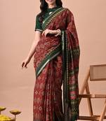 Women's red patola viscose cotton saree with unstitched piece