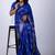 Women's blue floral print cotton silk blend saree with unstitched piece