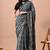 Women's blue floral print viscose cotton saree with unstitched piece