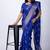 Women's blue floral print cotton silk blend saree with unstitched piece