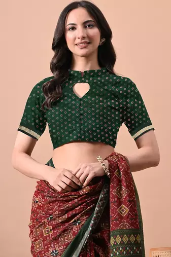 Women's red patola viscose cotton saree with unstitched piece