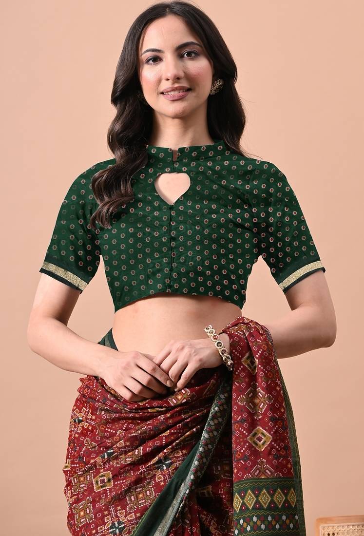 Women's red patola viscose cotton saree with unstitched piece