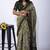 Women's green floral print viscose cotton saree with unstitched piece