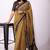 women's mustard floral block print viscose saree with unstitched piece
