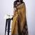 women's mustard floral block print viscose saree with unstitched piece