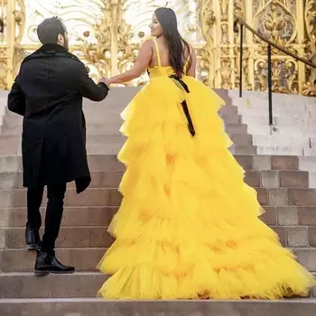 Elegant Yellow Tiered Ruffle Gown – Luxury Party & Evening Wear Dress 1