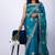 Women's turquoise embellished soft silk blend saree with unstitched piece