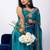 Women's turquoise embellished soft silk blend saree with unstitched piece