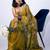 Women's mustard embellished soft silk blend saree with unstitched piece