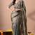 Women's turquoise embellished soft silk blend saree with unstitched piece
