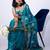 Women's turquoise embellished soft silk blend saree with unstitched piece