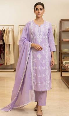 levendar embroidered cambric cotton straight kurta set 4
