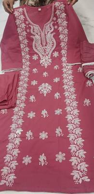 pink embroidered cambric cotton straight kurta set 5