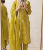 neon embroidered cambric cotton straight kurta set