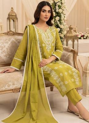 neon embroidered cambric cotton straight kurta set 2