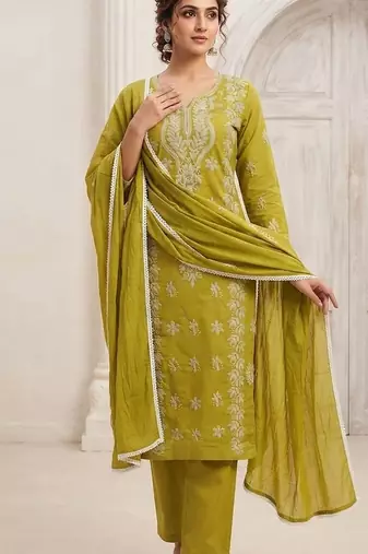 neon embroidered cambric cotton straight kurta set