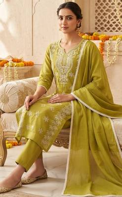 neon embroidered cambric cotton straight kurta set 4