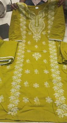 neon embroidered cambric cotton straight kurta set 5