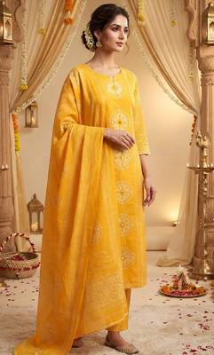 yellow bandhani print cotton straight kurta set 3