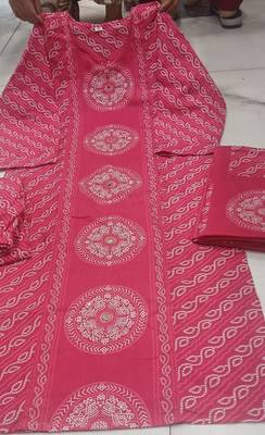 pink bandhani print cotton straight kurta set 5