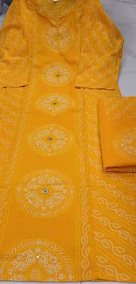 yellow bandhani print cotton straight kurta set 5