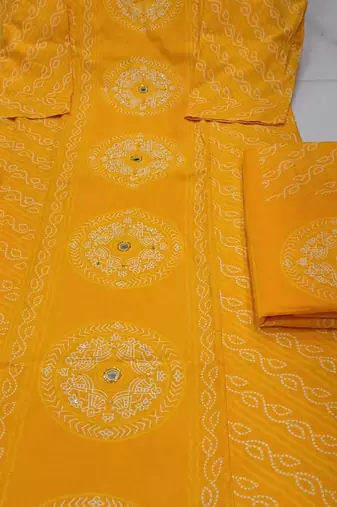 yellow bandhani print cotton straight kurta set