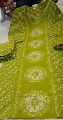 green bandhani print cotton straight kurta set 5