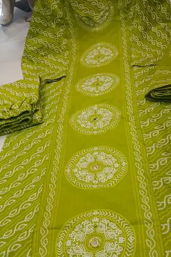 green bandhani print cotton straight kurta set