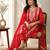 red embroidered cambric cotton straight kurta set