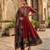 maroon ajrakh printed cotton angrakha anarkali suit set