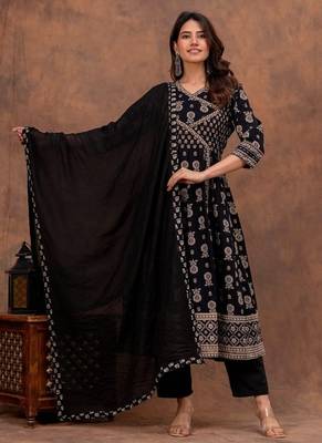 black cotton angrakha anarkali kurta set 1