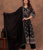 black cotton angrakha anarkali kurta set