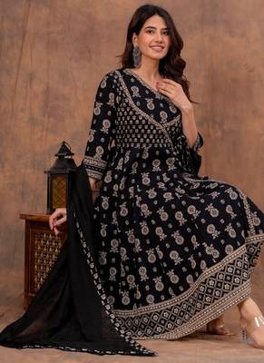 black cotton angrakha anarkali kurta set 2