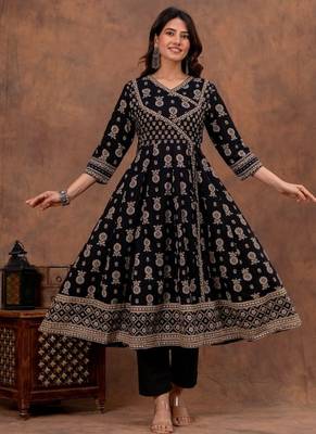 black cotton angrakha anarkali kurta set 3