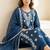 blue embroidered cambric cotton straight kurta set