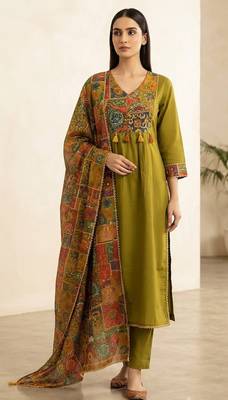 mehendi green patch & mirror work cotton anarkali kurta set 1