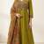 mehendi green patch & mirror work cotton anarkali kurta set