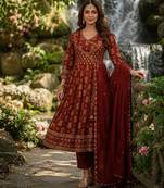 rust brown cotton angrakha anarkali kurta set
