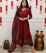 maroon ajrakh printed cotton angrakha anarkali suit set