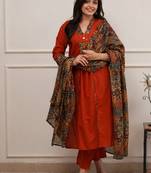 rust kalamkari print cotton straight kurta set